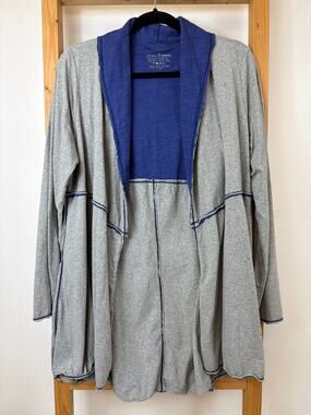 Neon Buddha Grey Blue Contrast Stitching Open Front Jacket Size M